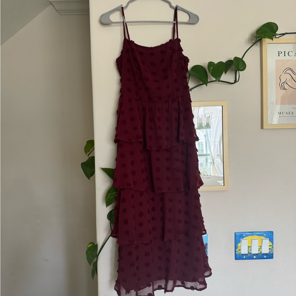 NWT Francesca’s maroon pompom midi dress